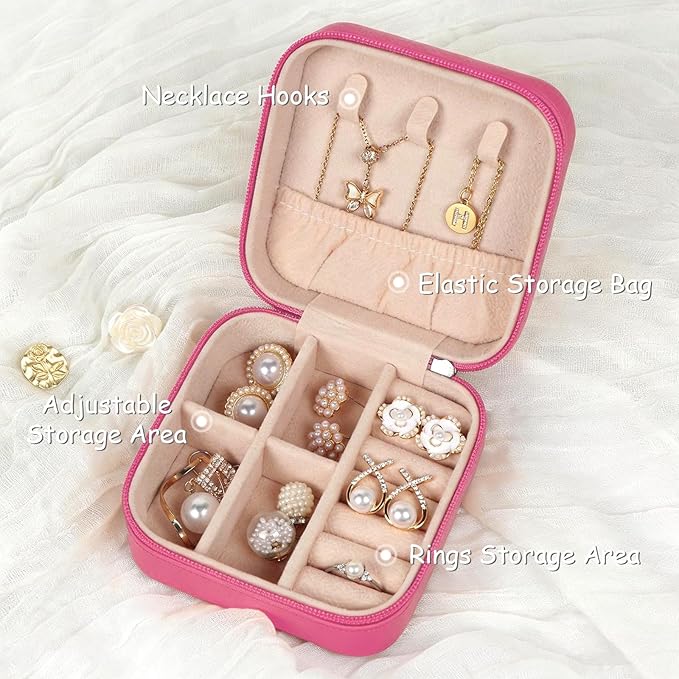 Travel Jewelry Case Small Jewelry Box Jewelry Organizer Storage Case Portable PU Leather Mini Jewelry Travel Case for Girls Womens Earring, Necklace, Rings,Bracelets
