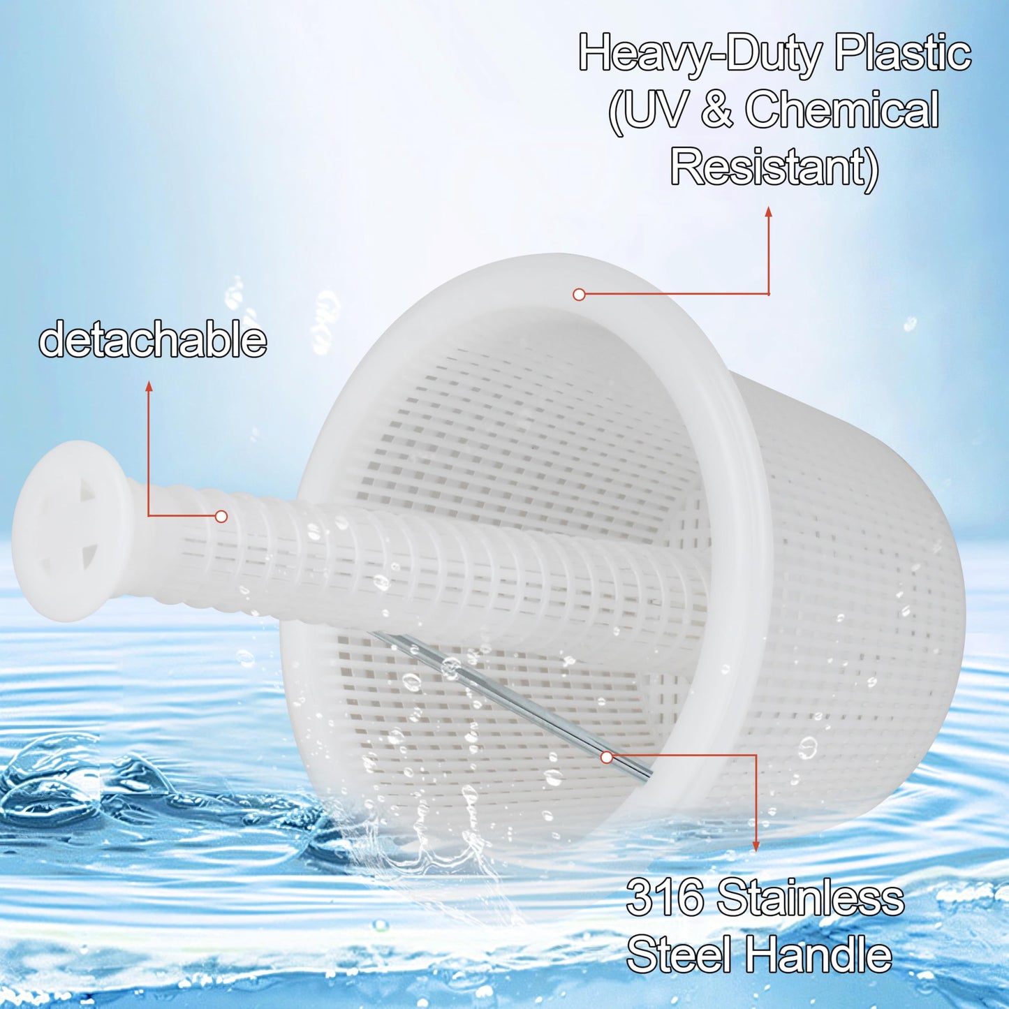 JODDMTTY SP-HP Pool Skimmer Baskets for Inground Pools,Skimmer Basket for Hayward Skimmer SP1070, Pacfab, Jacuzzi Deckmate, SwimQuip, and American Products Skimmers,with Tower and Handle