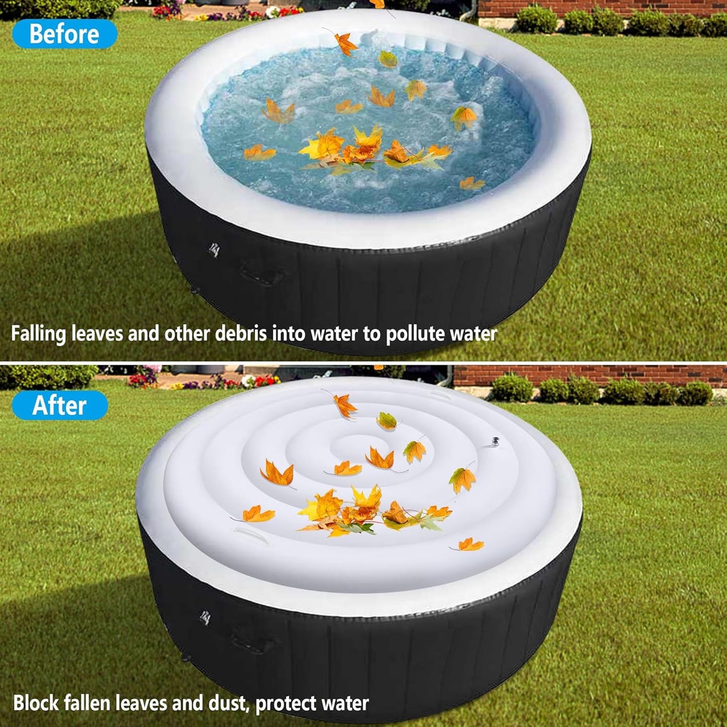 LFUTARI 4.5 Ft Inflatable Hot Tub Cover - Energy Saving Lid for Round Hot Tub - Foldable Protective Rain Overflow Cover for Outdoor Inflatable Hot Tubs