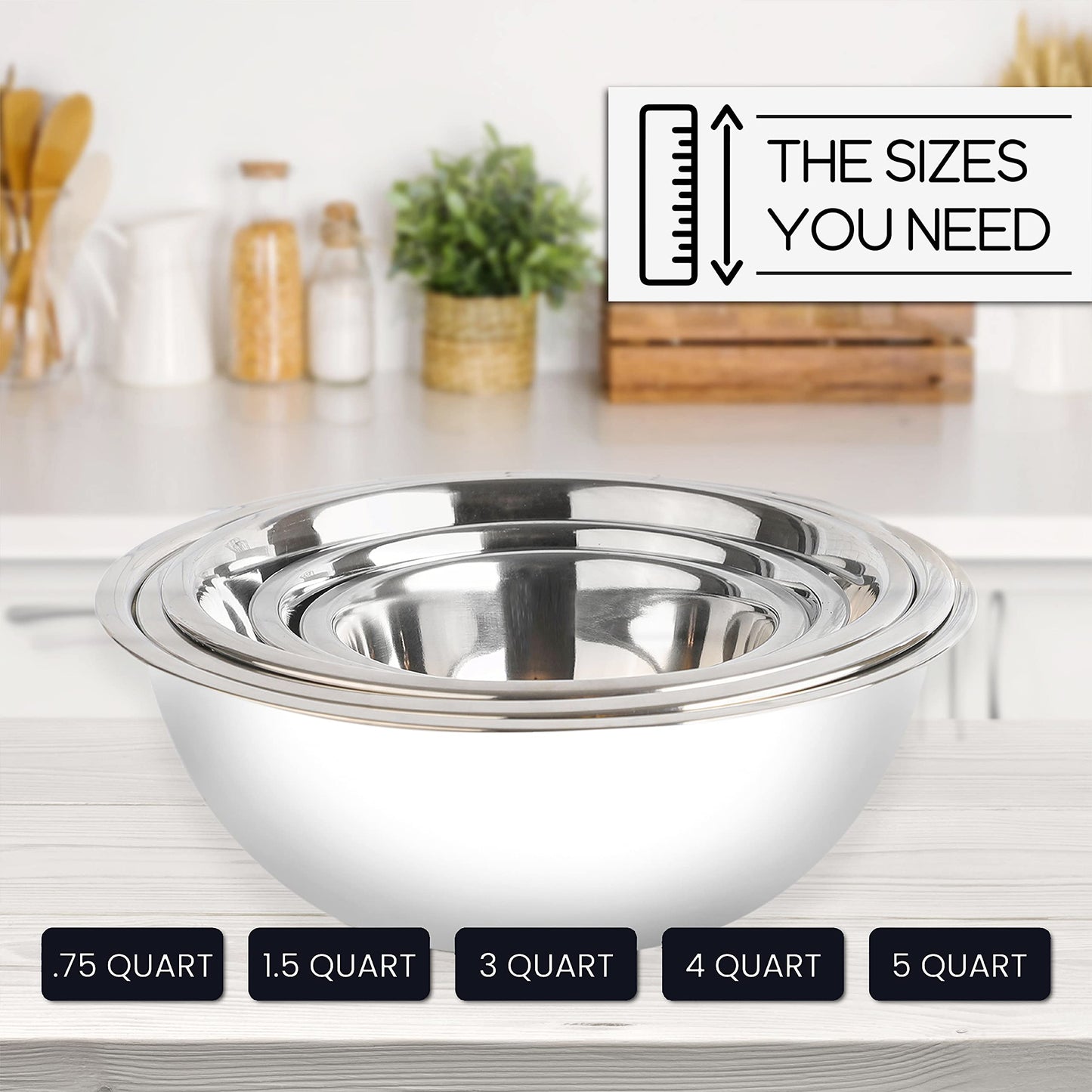 WHYSKO Meal Prep Stainless Steel Mixing Bowls Set, Home, Refrigerator, and Kitchen Food Storage Organizers | Ecofriendly, Reusable, Heavy Duty (White)