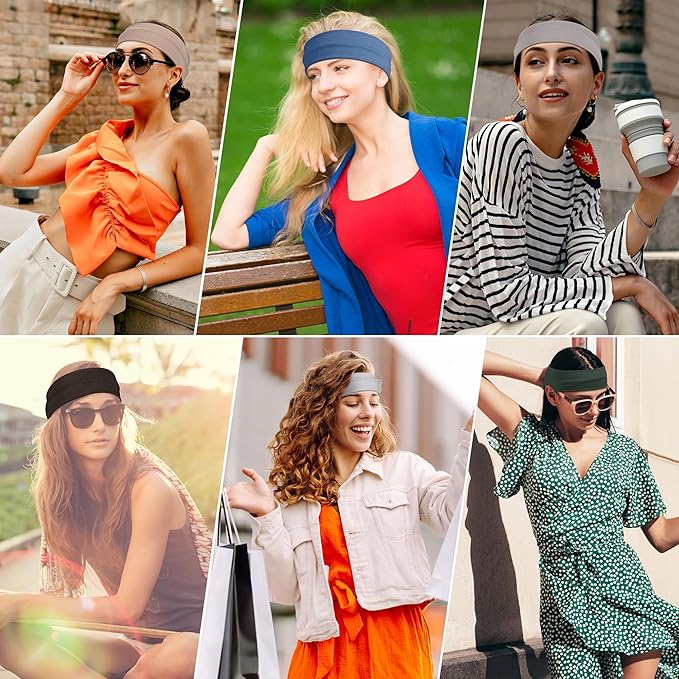 Ztomine Headbands for Women, 8pcs Stretchy Non Slip Soft Cotton Cloth Hair Bands for Sports, Workout, Yoga and Running