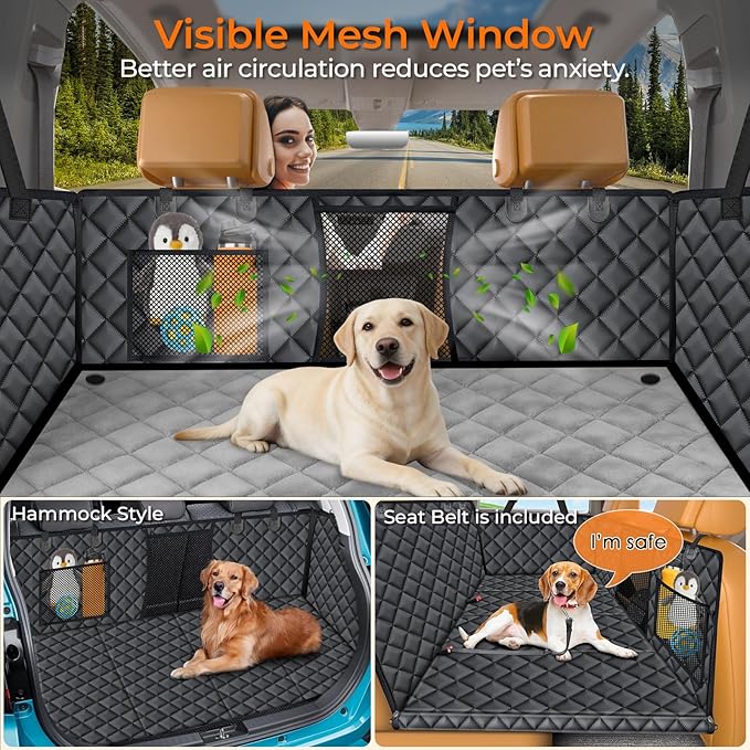 URPOWER Dogs Back Seat Extender with Non-Slip Blanket, 2 in 1 Hard Bottom Dog Car Seat Cover & Removable Dog Car Bed Mat, Waterproof Dogs Hammock for Car and SUV, Pet Rear Seat Protector Holds 400lbs