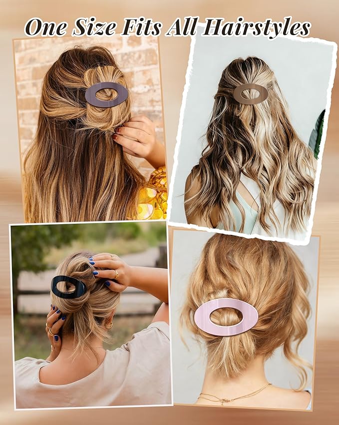 Mesovor 6 Pack Flat Hair Claw Clips, 4.33" Nonslip Large Round Lay Flat Hair Clips | Strong Hold French Flat Hairclips for Lying Down, Yoga, Driving (Neutral Polished)