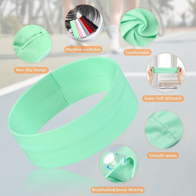 DiyJibb Headbands for Women, Stretchy Non Slip Soft Cotton Cloth Hair Bands for Sports, Workout, Yoga and Running, 7pcs