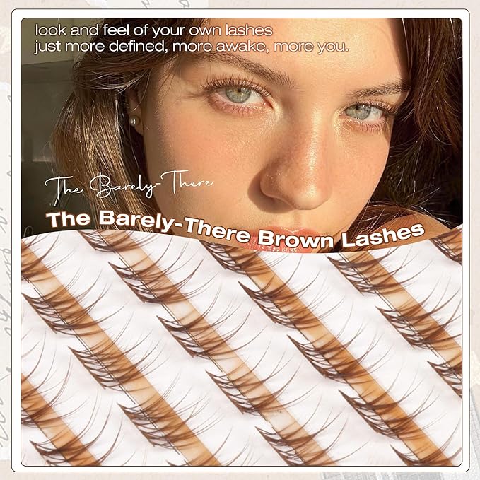 Mavphnee 8MM Brown Lash Clusters Clear Band Eyelashes Natural Looking Individual Lashes Extensions with CC-Curly for Soft Vibe Natural Enhancement