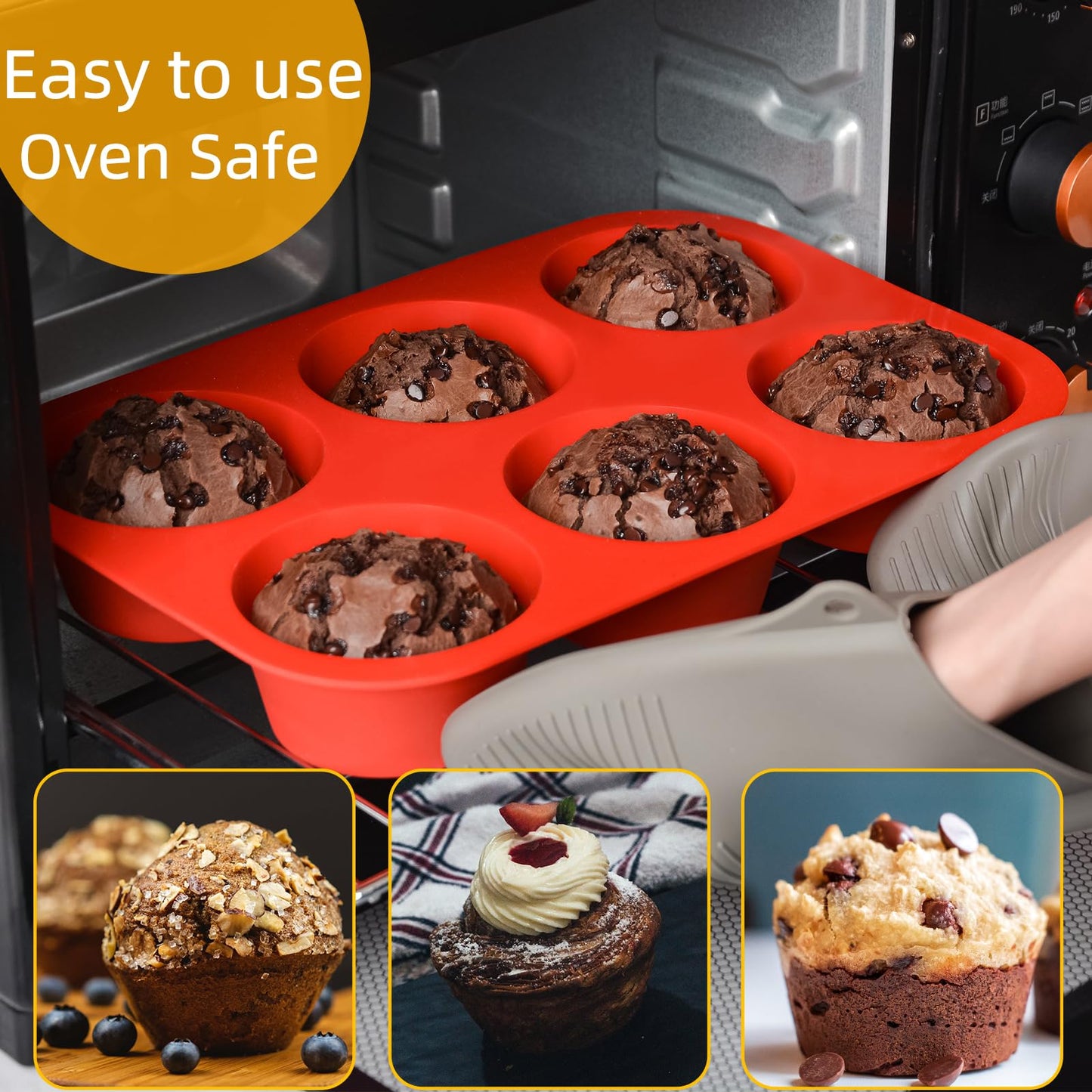 Silicone Muffin Pan Set - Mini 24 Cups, Regular 12 Cups Cupcake Pan, Jumbo 6 Cups Muffin Pan Silicone Bakeware for Baking Set of 3