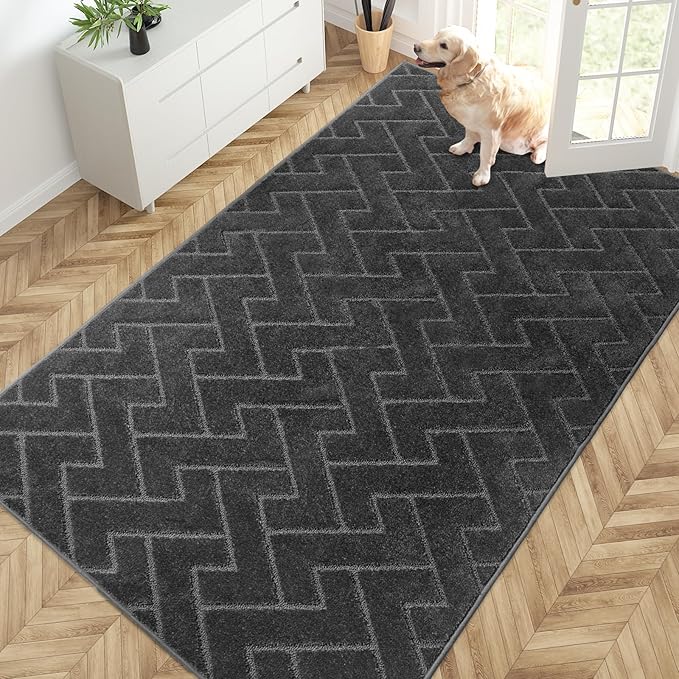PURRUGS Easy Care Area Rug 4.5ft x 7ft, Non-Slip Machine Washable Door Mat, Stain Resistant Accent Rug for Entry, Hallway, Bedroom, Living Room and Mudroom, Charcoal