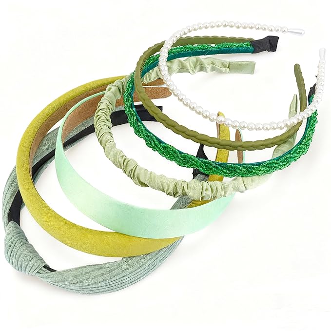 AHONEY 7 Pack Green Headbands for Women Headbands Trendy Non Slip Hairbands Cute Hair Accessories Multi-style Headband Pack