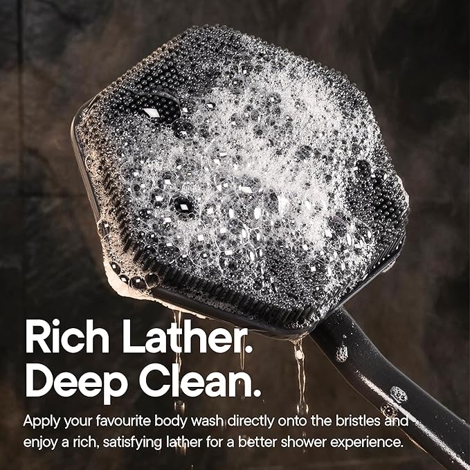 TOOLETRIES Silicone Back Scrubber for Shower, Exfoliating Body & Bath Brush, Long Ergonomic Handle, Non-Slip Grip for Hard-to-Reach Areas, Hygienic Silicone Bath Accessory for Men & Women - Charcoal