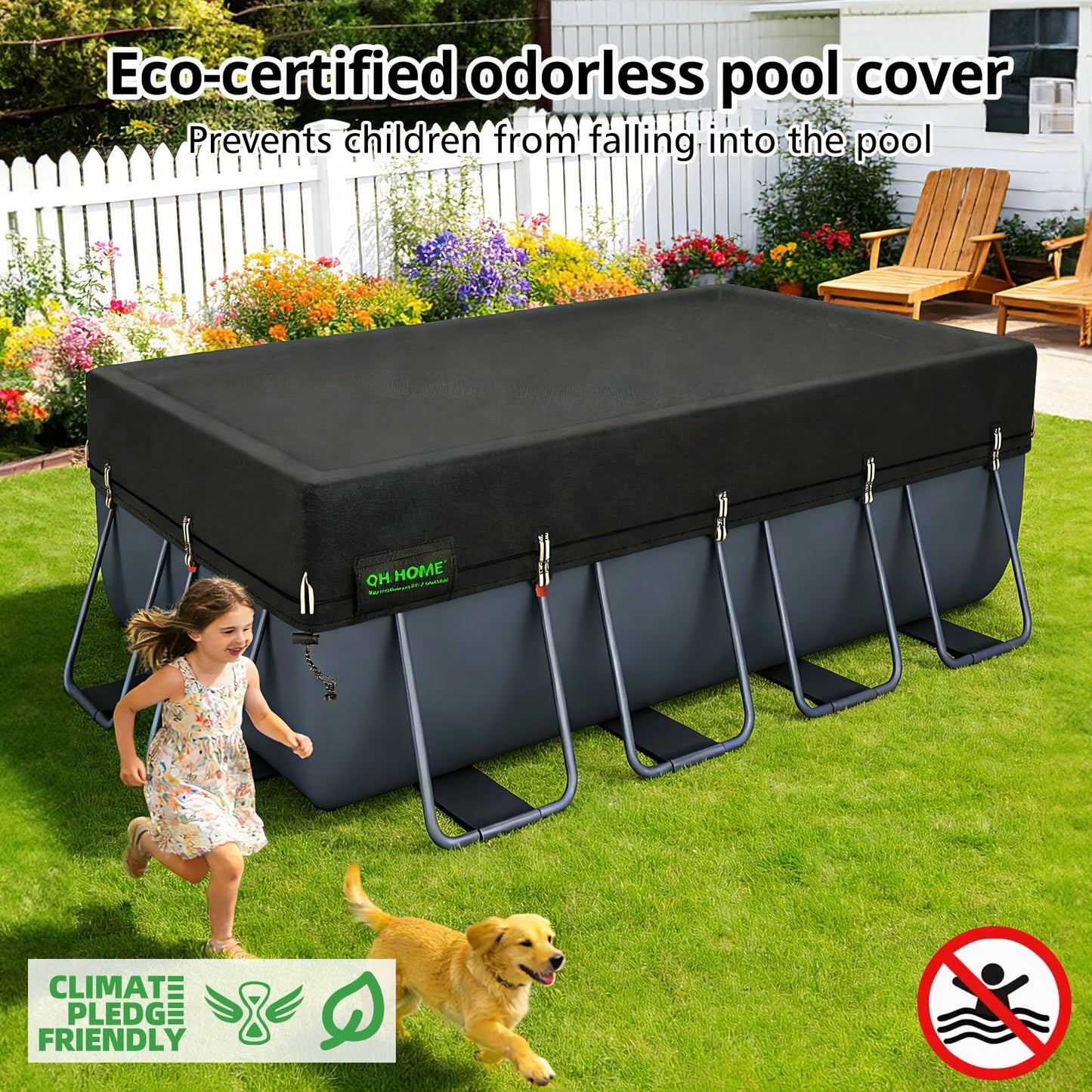 QH.HOME 550D 8x16 Ft Rectangular Pool Cover [Upgraded Tear Resistant & Quadruple Windpoof]wth Pre-Installed Winch and Rope,Pool Covers for Above Ground Pools Rectangle-Snug Fit & Waterproof Protection