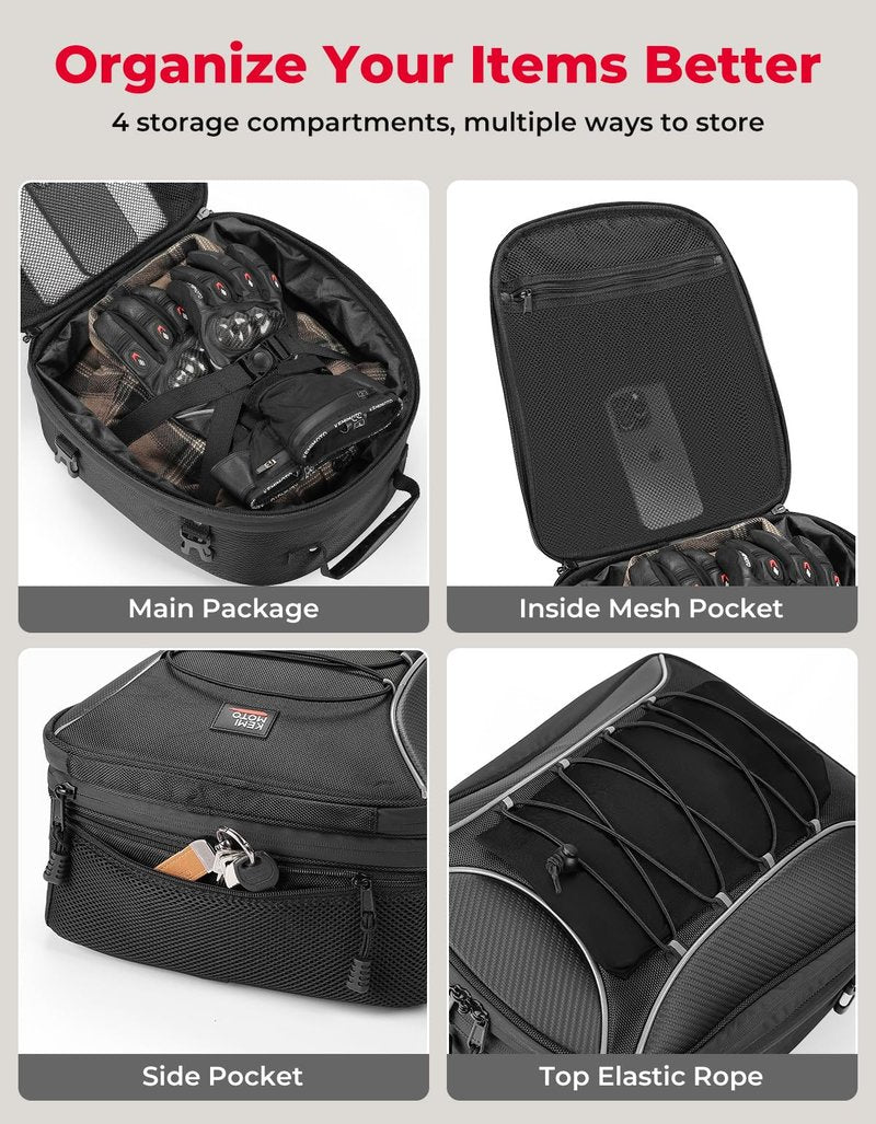 KEMIMOTO Motorcycle Tail Bag, Dual Use Motorcycle Rear Seat Bag with Waterproof Rain Cover, 22L-34L Expandable Motorbike Helmet Bag Luggage Storage Backpack with 6 straps