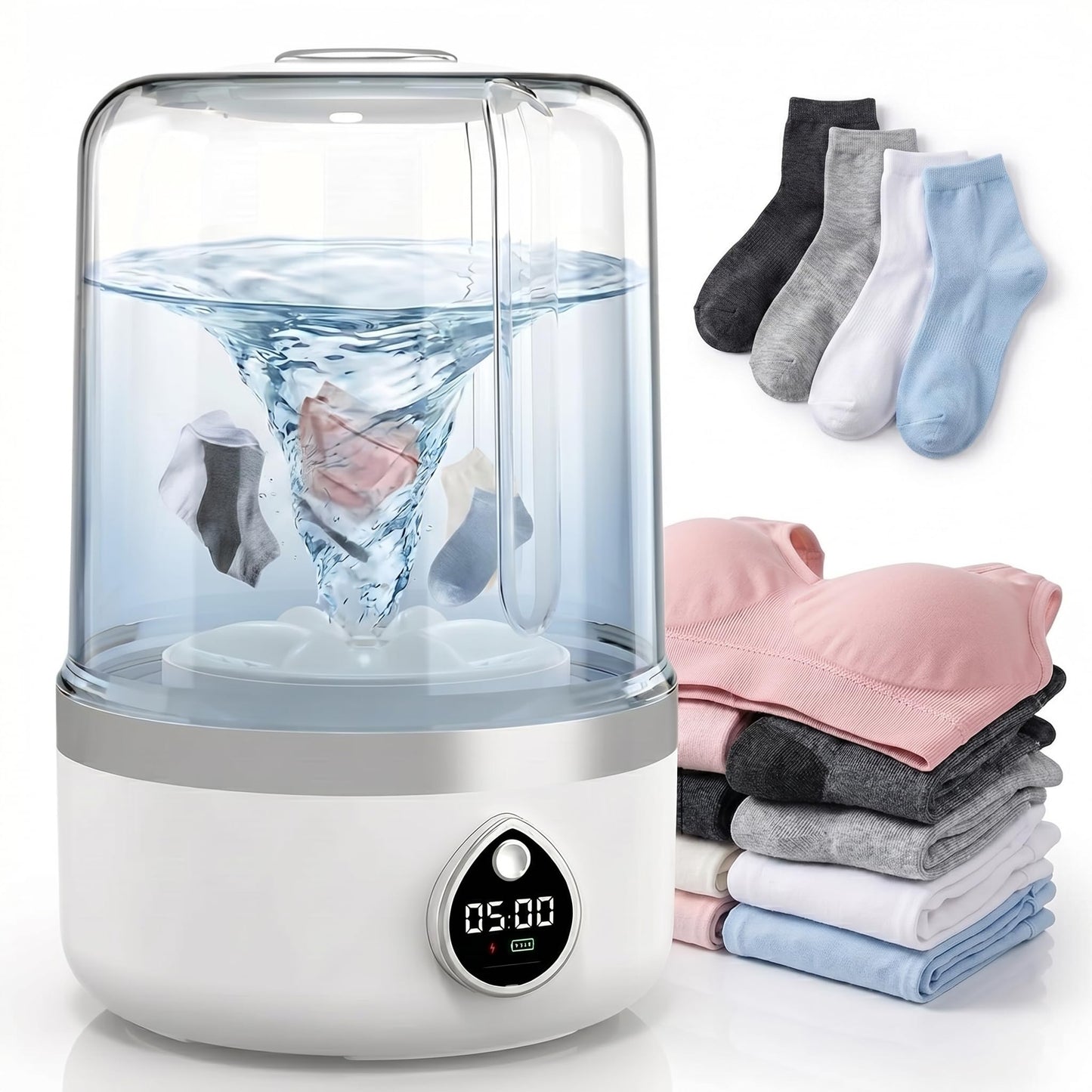 Portable Washing Machine, Compact Mini Washing Machine for Delicates & light garments, Cordless Portable Washer, 1.4L White Mini Washer, Great for Dorm, Apartment, Travel