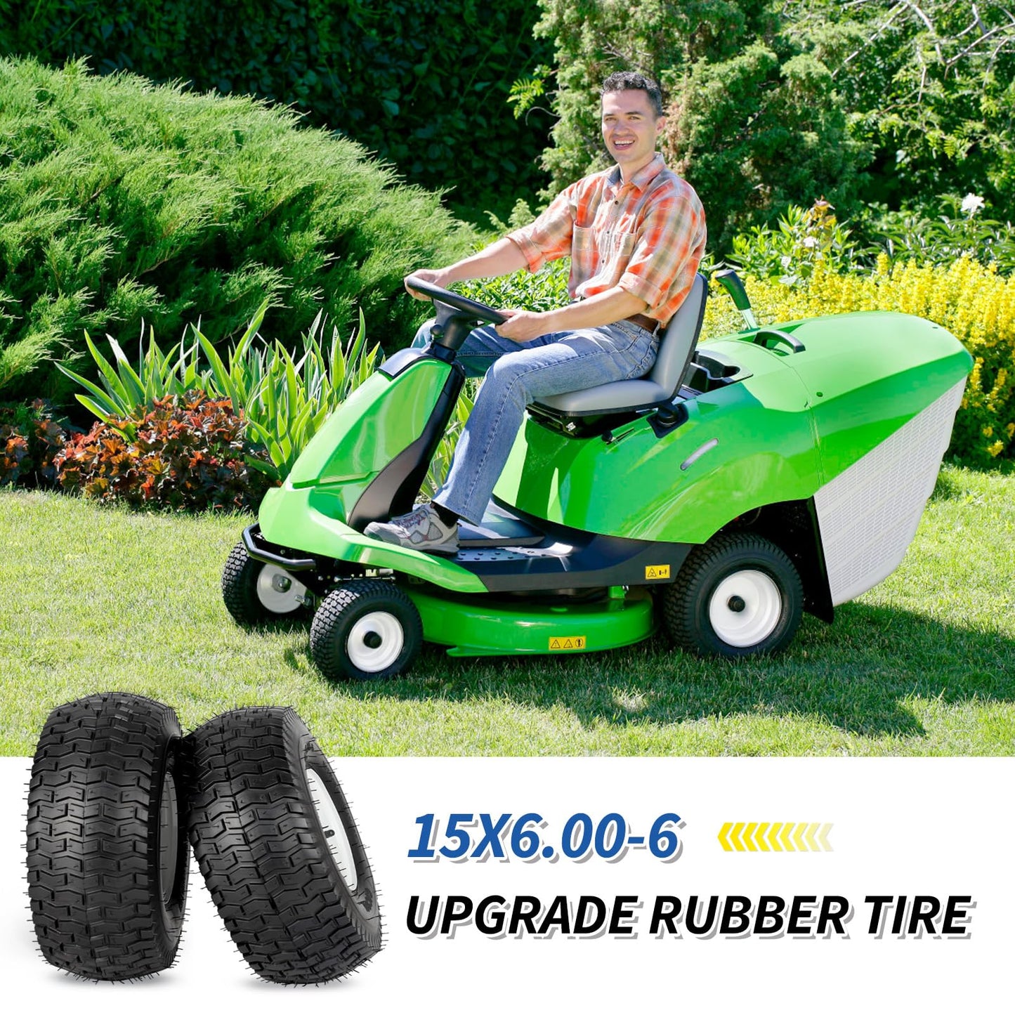 GICOOL 15x6.00-6 Rubber Lawn Mower Tire and Wheel, 2 Pcs Replacement 15x6-6nhs Riding Mowers Lawn Tire and Wheel with Bearing Bore 3/4", 3" Centered Hub