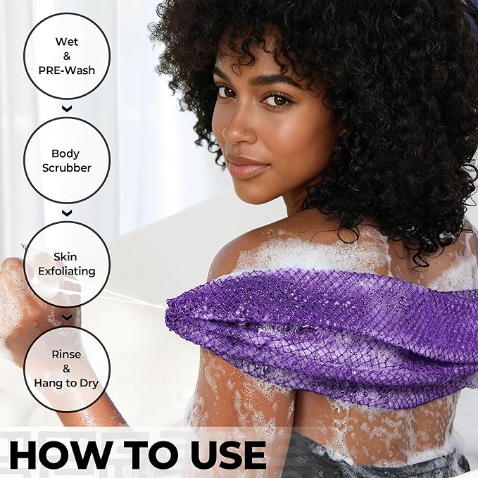 African Net Sponge Authentic - 2 Pieces Exfoliating Body Scrubber Bath Sponge - Back Scrubber Washcloth for Shower White&Purple - Real African Scrub Exfoliator Body Care Bathing Accessorie