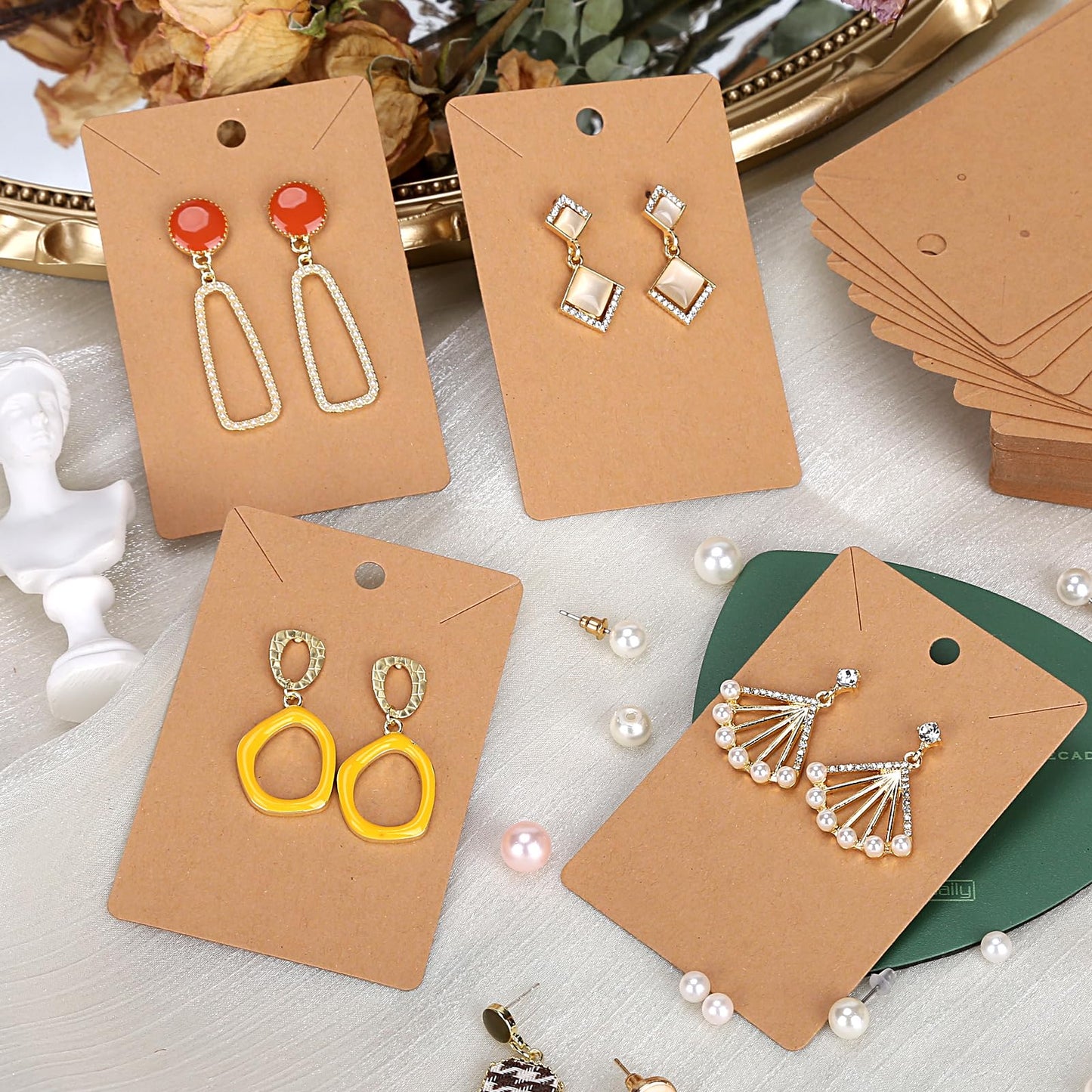 ovsor Works Great 500 Pcs Earring Display Cards - Well-made Earring Cards with Good Paper Quality, Plus Clear 500 Pcs Packaging Bags That Don't Tear Easily, for Earrings Necklace Jewelry Packaging