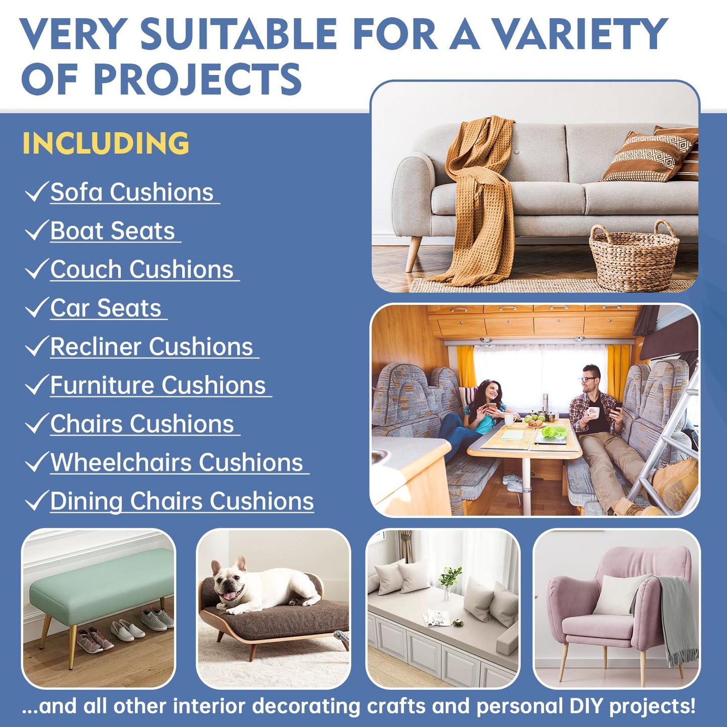 Upholstery Foam, 72" x 24" x 3" High Density Gel Memory Foam Padding Couch Cushion Support, Cut to Size Foam Replacement Pad for Sofa Sag Support