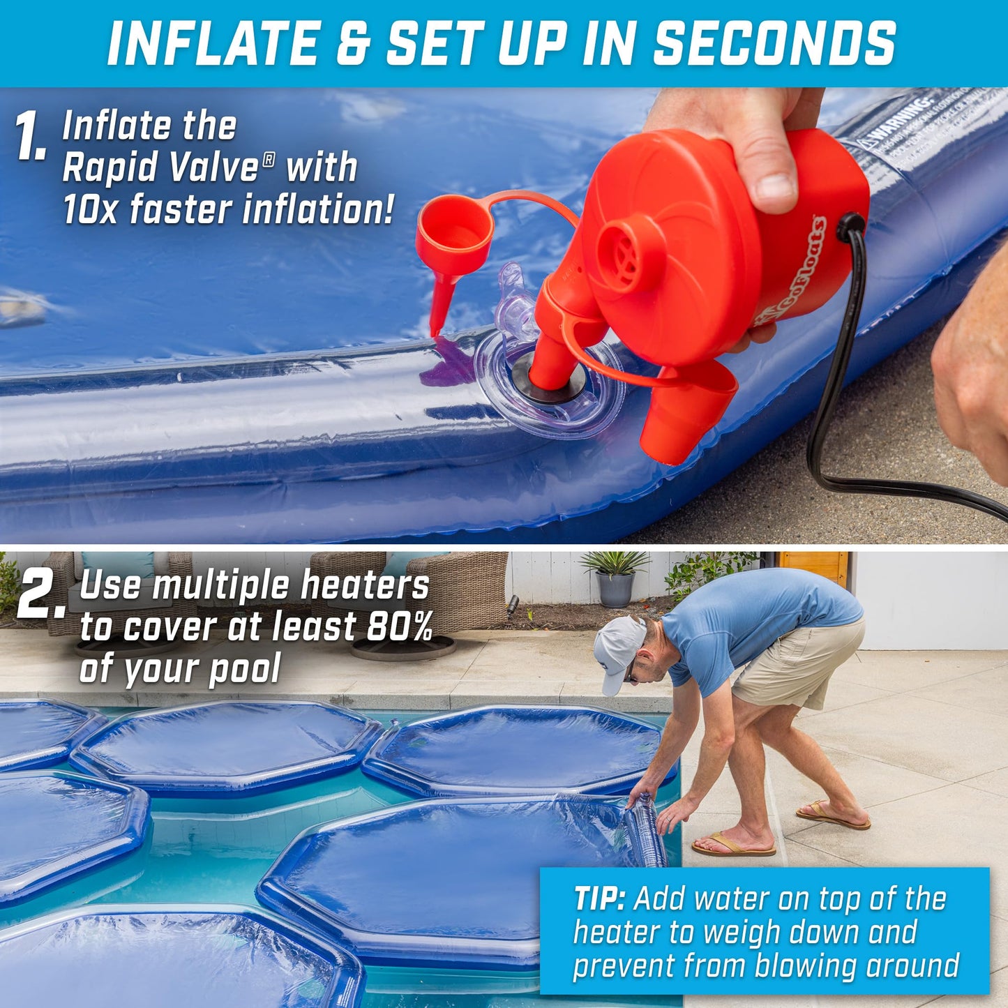 GoFloats V2 Inflatable Solar Pool Heaters for Affordable Pool Heating and Insulation - 3 Pack
