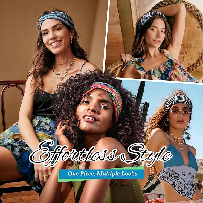 Awumbuk Wide Headbands for Women Knotted No Slip Head Bands Soft Turban Headband Hair Accessories Boho African Solid Color Head Wraps for Women Yoga Workout Pack of 6