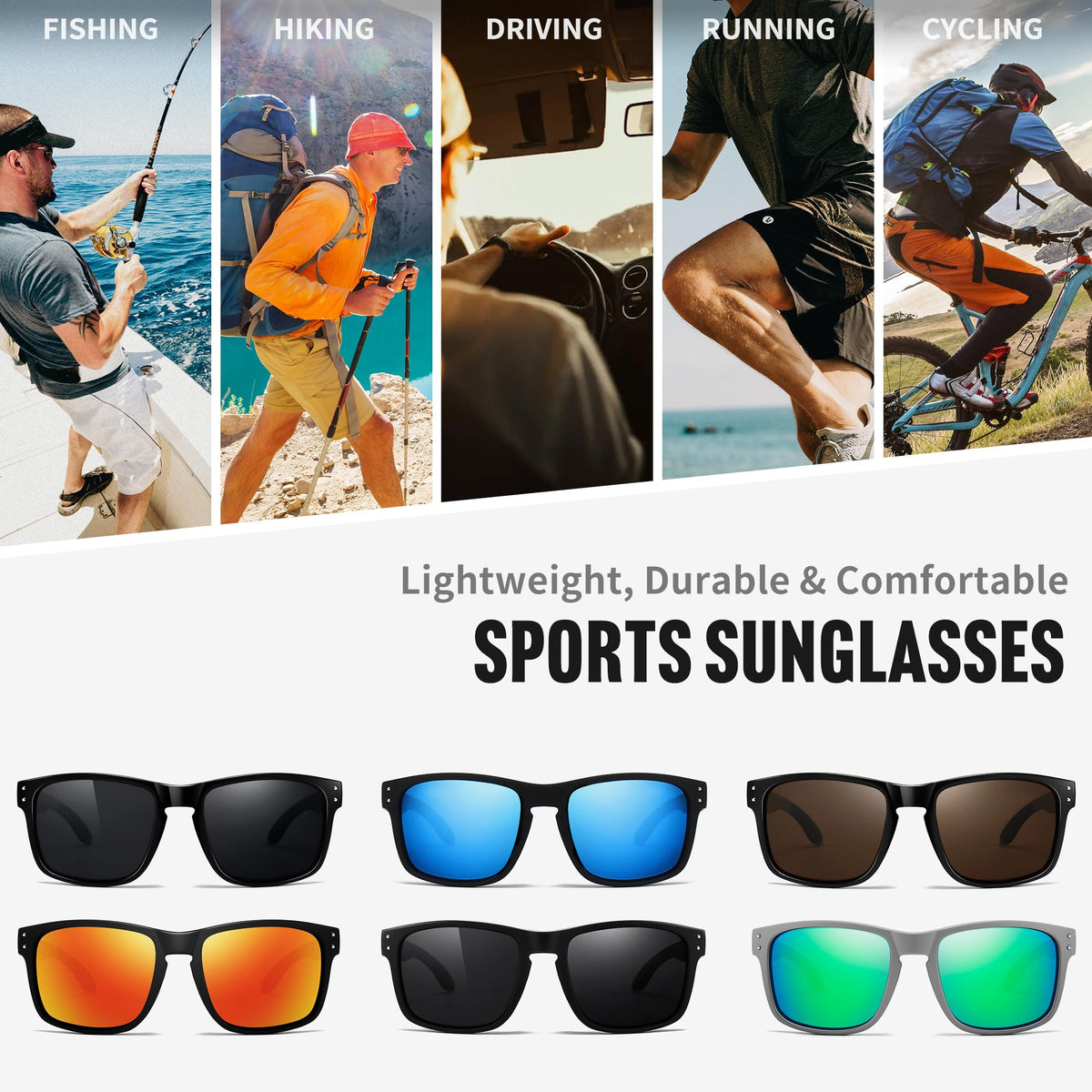 SUNGAIT Polarized Sports Sunglasses for Men Women: Blue Retro Square Shades UV400 for Driving Fishing Cycling Running Golf