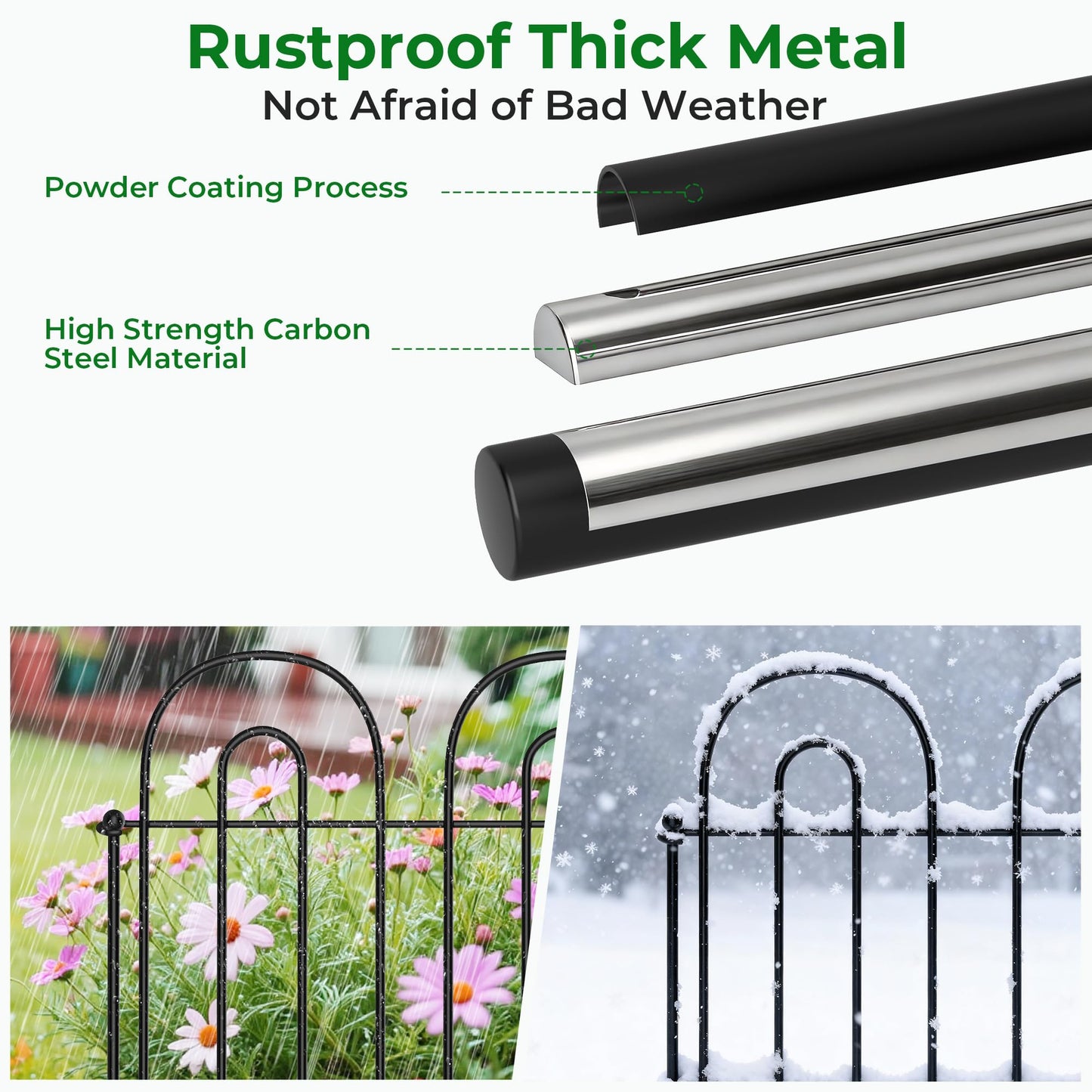 AMAGABELI GARDEN & HOME 32 Panels 13in(H)×45ft(L) Decorative Garden Fences and Borders for Dogs Fencing Animal Barrier No Dig Rustproof Metal Fence Panels with Ground Stakes for Flower Bed Fence Black