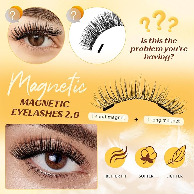 QUEWEL Magnetic Eyelashes with Applicator Reusable No Glue Needed Magnetic Lashes Cat Eye Natural Look Lashes Kit Easy to Wear and Remove(NZH F01)
