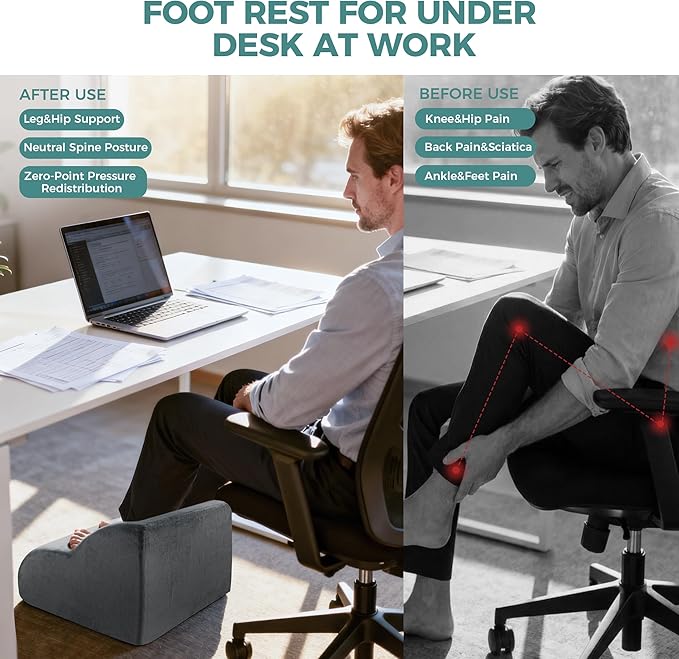 Ganondorf Ergonomic Foot Rest for Under Desk at Work Multi-Purpose Foot Stool Leg Elevation Pillow Back Support Cushion & Lap Desk Support, High-Density Foam with Washable Cover