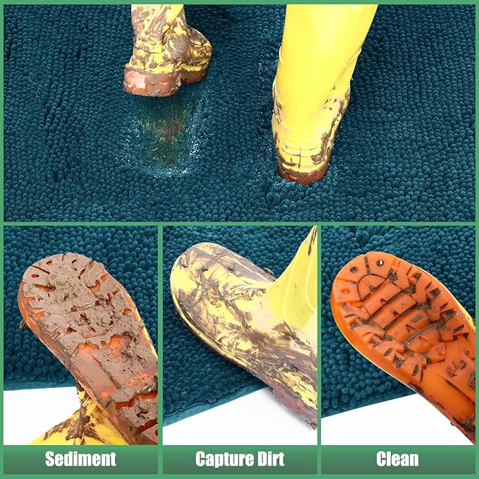 IM HOME Chenille Absorbent Outdoor Doormat 30" x 20", Washable Muddy Door Mats for Dog Non Slip Indoor Doormat Dog Mat for Muddy Paw Front Inside Doormats for Entryway Teal Blue