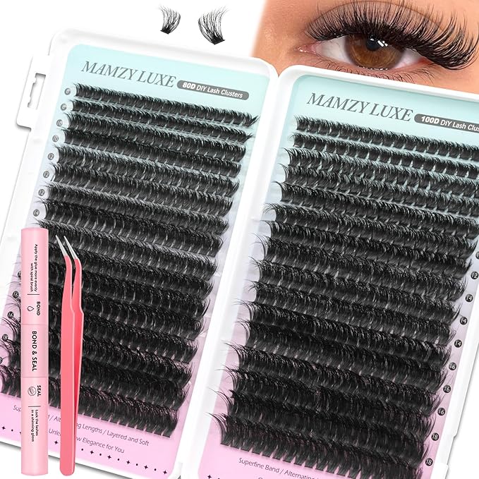 Fluff Lash Clusters Kit 608PCS Cluster Eyelash Extensions Kit 8-18MM Wispy Lashes Clusters Kit 80D 100D D-Curly Eyelash Clusters Mix Daily Look Fake Eyelashes Extension Kit
