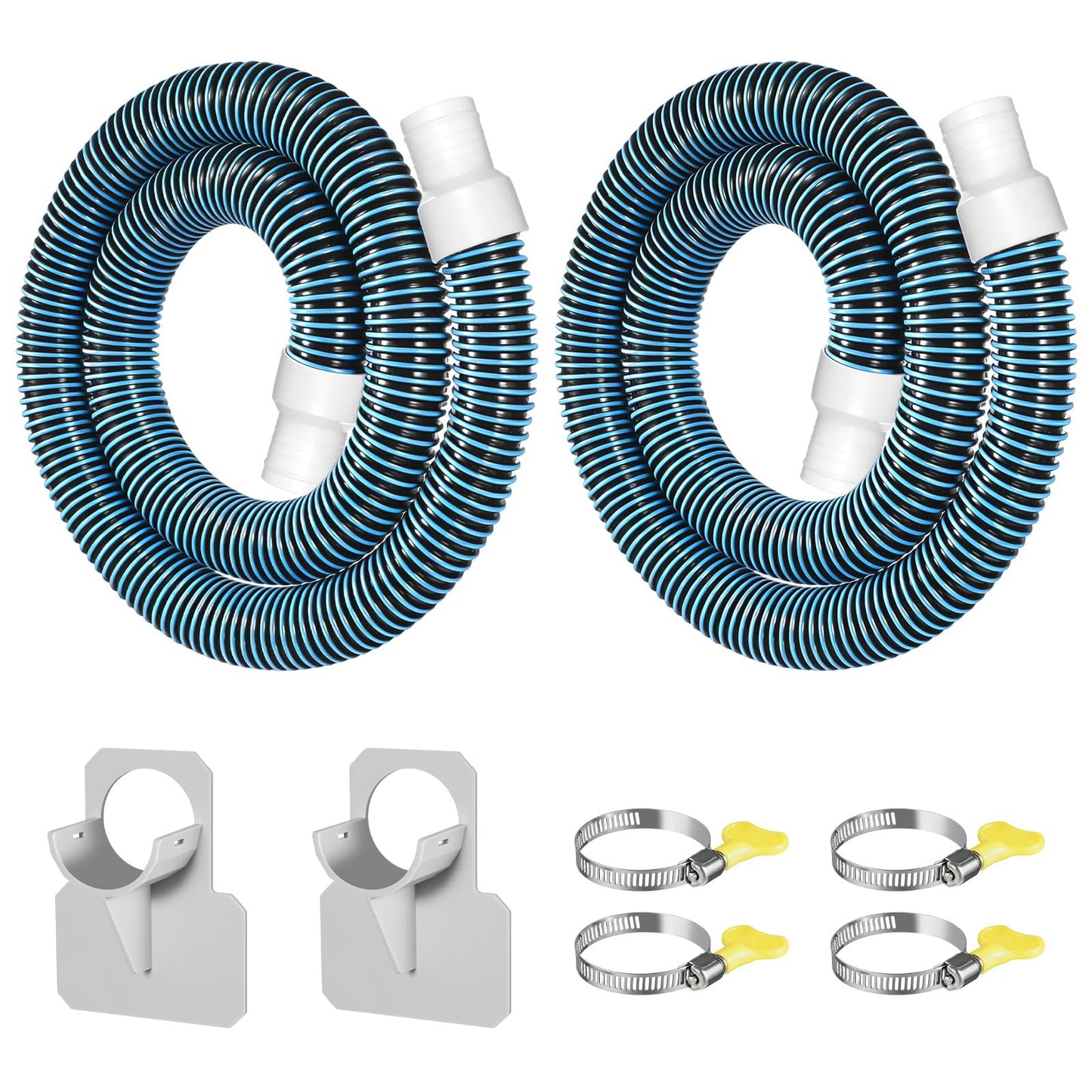 Conderyang 2Pack 1.25×59in EVA Pool Professional Hoses with 2026 Upgrade Flexible Tube Head and 2 Brackets for Above Ground Swimming Pools Pump Replacement Vacuum Heavy Duty Hose Pool Supply (Blue)