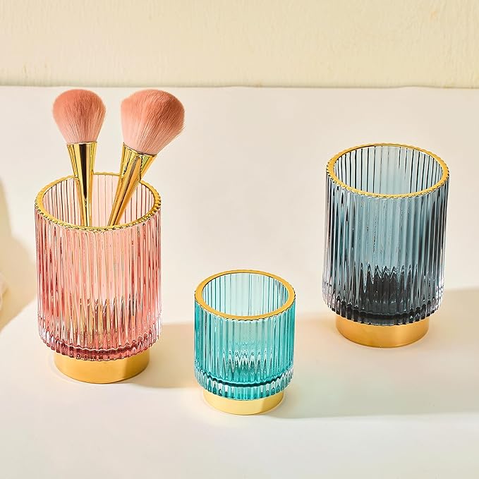Makeup Brush Holder Organizer,Toothbrush Holders,Desk Pen Pencil Holder,Multifunctional Vintage Glass Brush Cup(A3-18-US)