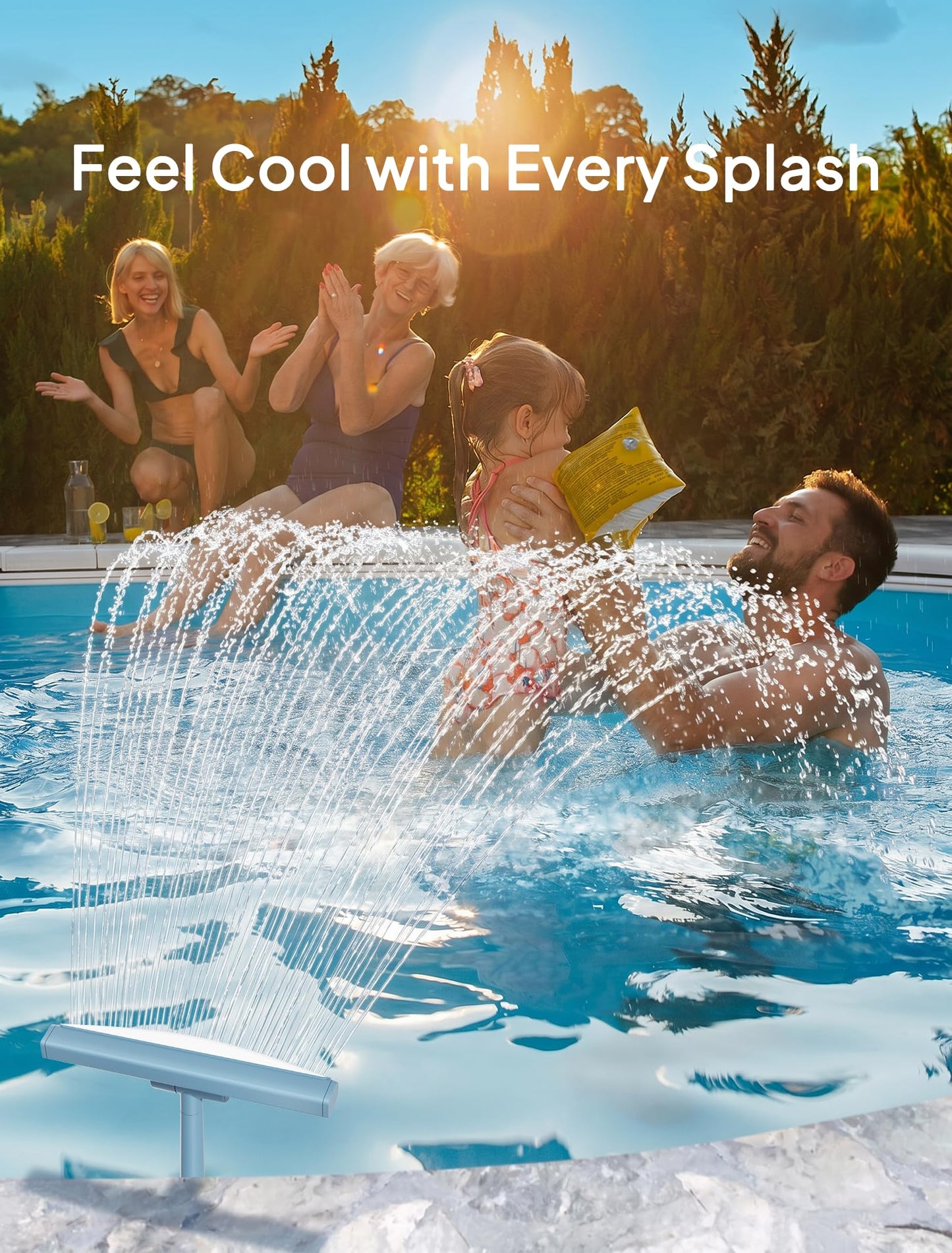 [Patented] POOLHOUR 2026 Upgrade Height Pool Fountain for Above Gound and Inground Pools, Adjustable Pool Sprinkler Fountain, Wide Width Spray Pool Waterfall, Cooling Swimming Pool Accessories