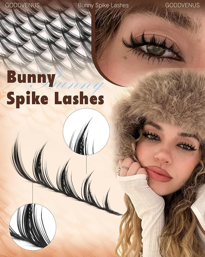 Goddvenus Wispy Bunny Manga Lash Clusters, Natural Cluster Eyelash Extensions, DIY Lash Extension at Home for Dolly Anime Look, Fairy Individual Lashes Clusters