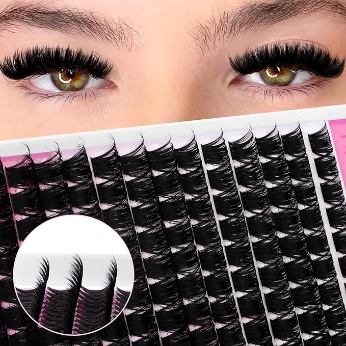FADLASH Fluffy Lash Clusters 200D Eyelash Clusters 12-18mm Individual Clusters Eyelash Extensions Volume Lash Extensions DIY at Home (200D, 12-18mm)