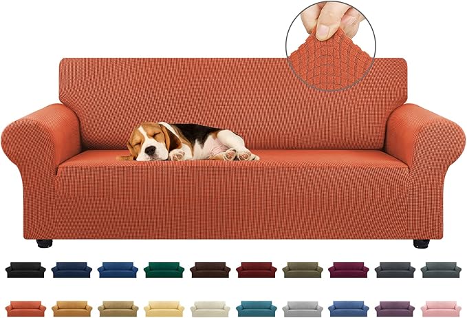 KEKUOU Stretch Sofa Cover Slipcover ，Couch Covers for 3 Cushion Couch Sofa (78"-94") Furniture Protector 3 Seater Sofa with Elastic Bottom for Kids,Dog(Large,Pureed Pumpkin)