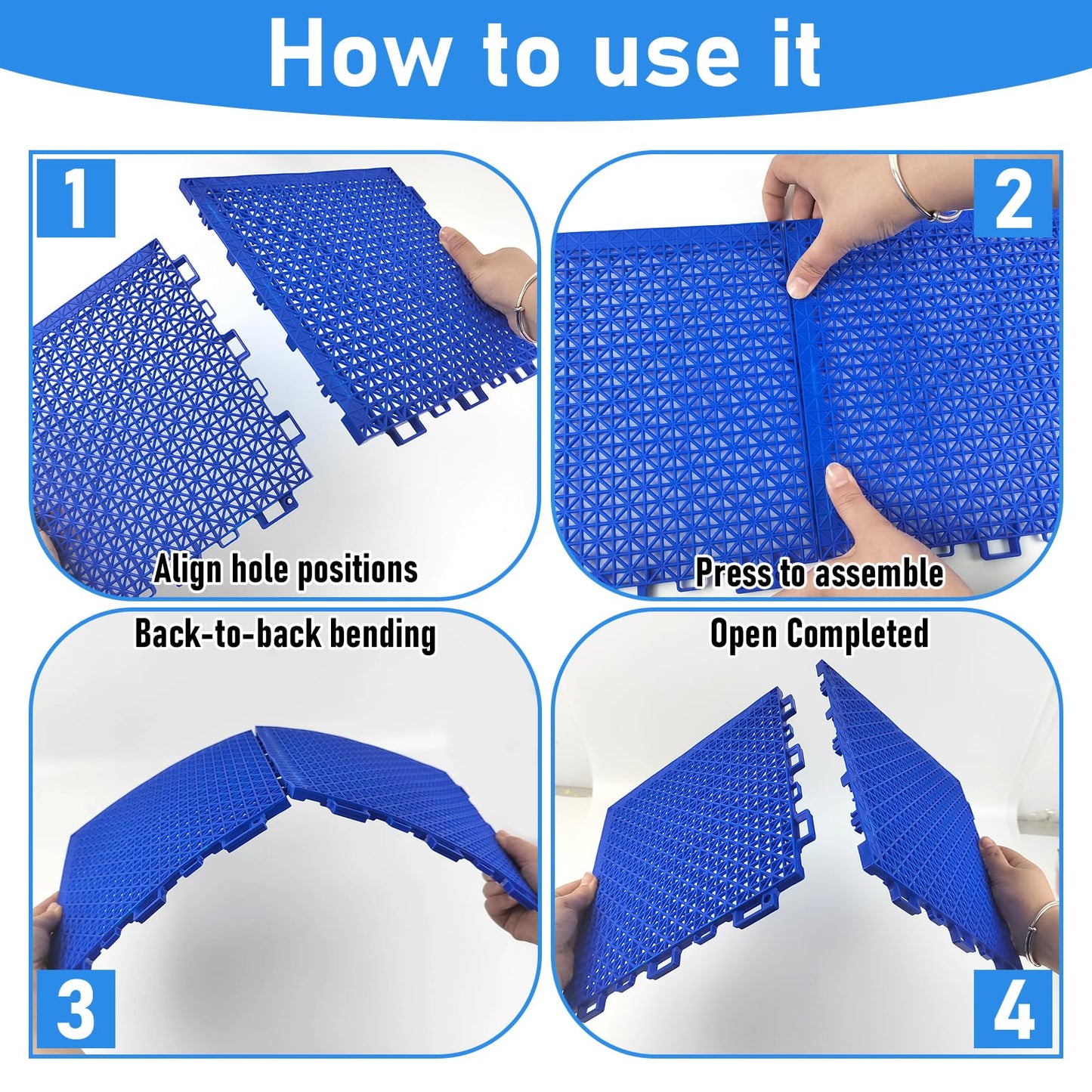 Hlimior 20Pcs Pool Drainage Mat,10.3" x 10.3"Above Ground Walkways, Pool Mat with Multiple Splicing Methods to Prevent Dirt from Entering The Pool,Interlocking Plastic Floor for Pools, Spas, Passways