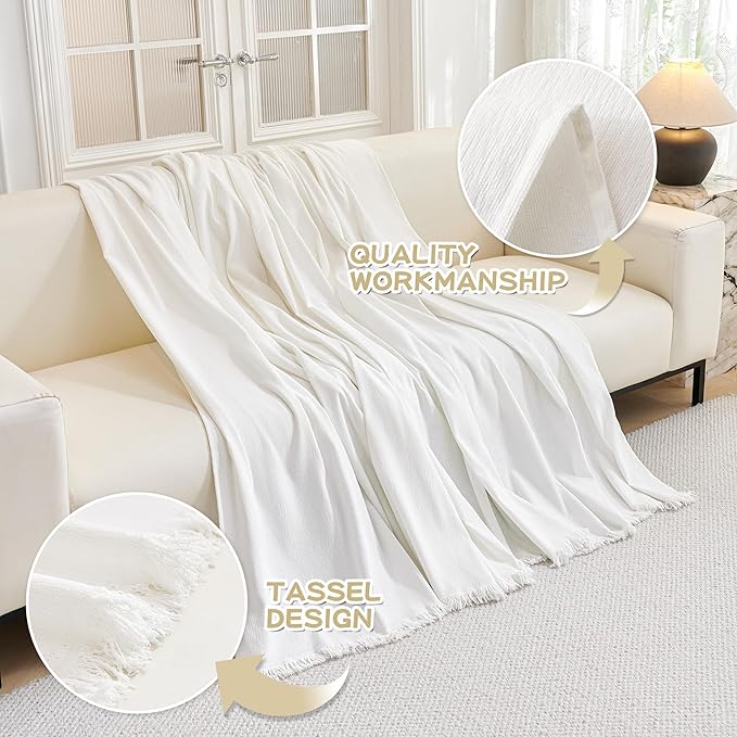 MYSKY HOME Couch Cover for Dogs Washable Couch Covers Couch Covers for Dogs Couch Cover 2 Cushion Sofa Non Slip Dogs Furniture Protector with Tassels Chenille Sofa Covers for Pets, 71"x102", White