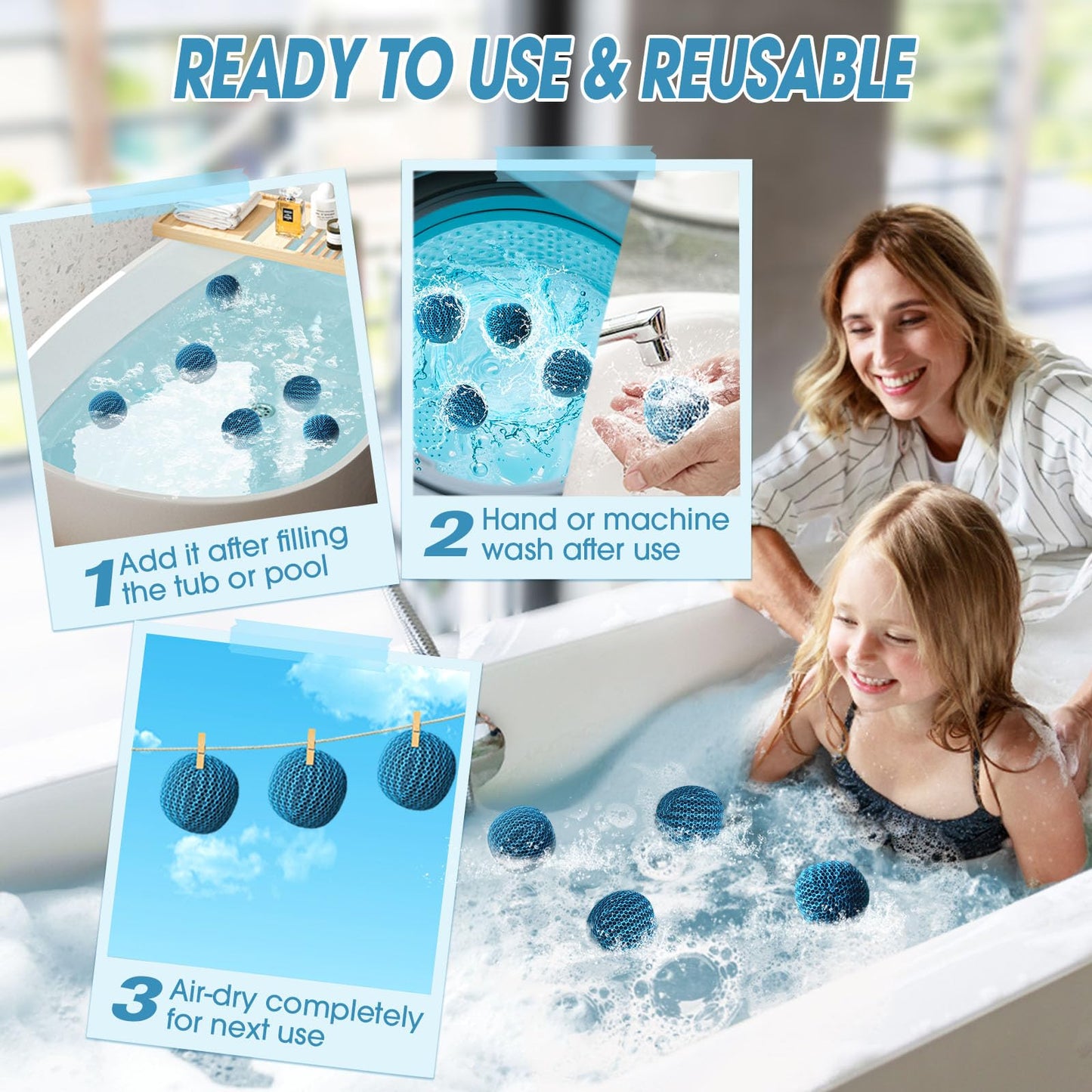 MTWEAR Hot Tub Scum Absorber, 6 Pack Spa & Pool Scum Eliminating Balls,hot tub scum Balls,Scum Sponge for Spa Hot Tub, Hot Tub Accessories, Oil Absorbing Sponge for Hot Tub Skimmer