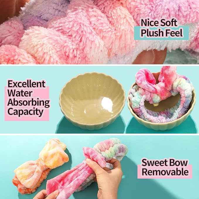 LEOBRO Spa Headband, 6pcs Makeup Headbands and Hair Scrunchies, Bow Skin Care Headband for Washing Face for Women Teen Girls, Hair Bands, Easter Basket Stuffers Valentines Galentines Day Gifts