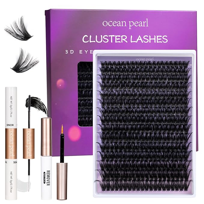 Ocean Pearl Lash Clusters 10-20mm Thick 300D Volume Eyelashes Clusters Lashes 300PCS Lash Extension Kit Eyelash Extension Kit Individual Lashes DIY Lash with Lash Bond+Seal+Remover+Tweezer-300D