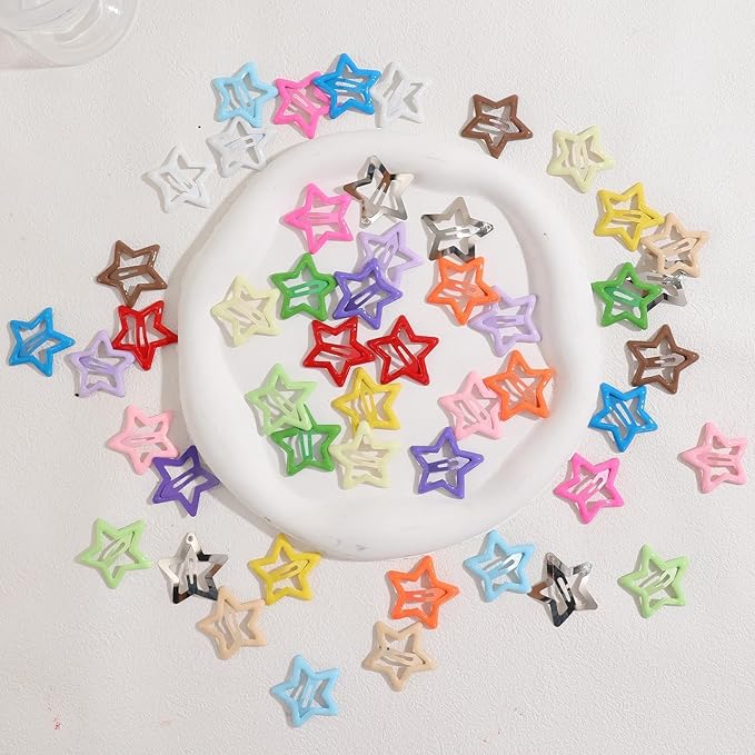 Star Hair Accessories - 50Pcs Colorful Metal Non-Slip Snap Hair Clips and Barrettes for Girls and Women