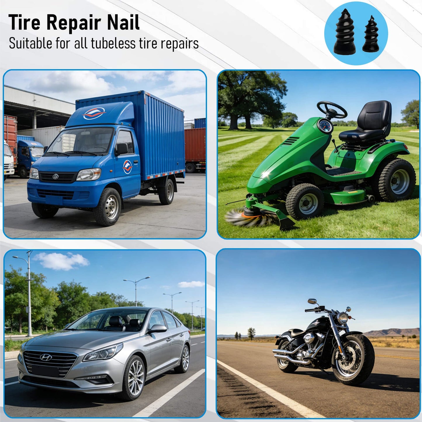 LOGOL 60 Pcs Tire Repair Rubber Nail, Tire Repair Rubber Nail Kit with Tire Glue,Tire Repair Screws are Suitable for Quickly Repairing Punctures in Car, Motorcycle, and SUV Tires