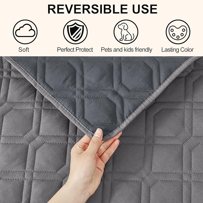 Smiry Reversible Waterproof Couch Covers for Sofa, Washable Dogs Pet Couch Covers for 3 Cushion Sofa Pet Friendly, Water Resistant Furniture Protector Slipcover, Geometric (40"x50", Grey/Dark Grey)