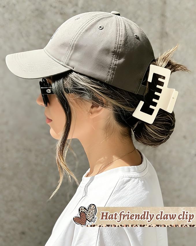 Hat-Friendly Claw Clips for Baseball Caps - 4 Pcs Trucker Hat Hair Clips for Women, Claw Clips for Thick Hair Hat Hairstyles, Gifts Hair Accessories