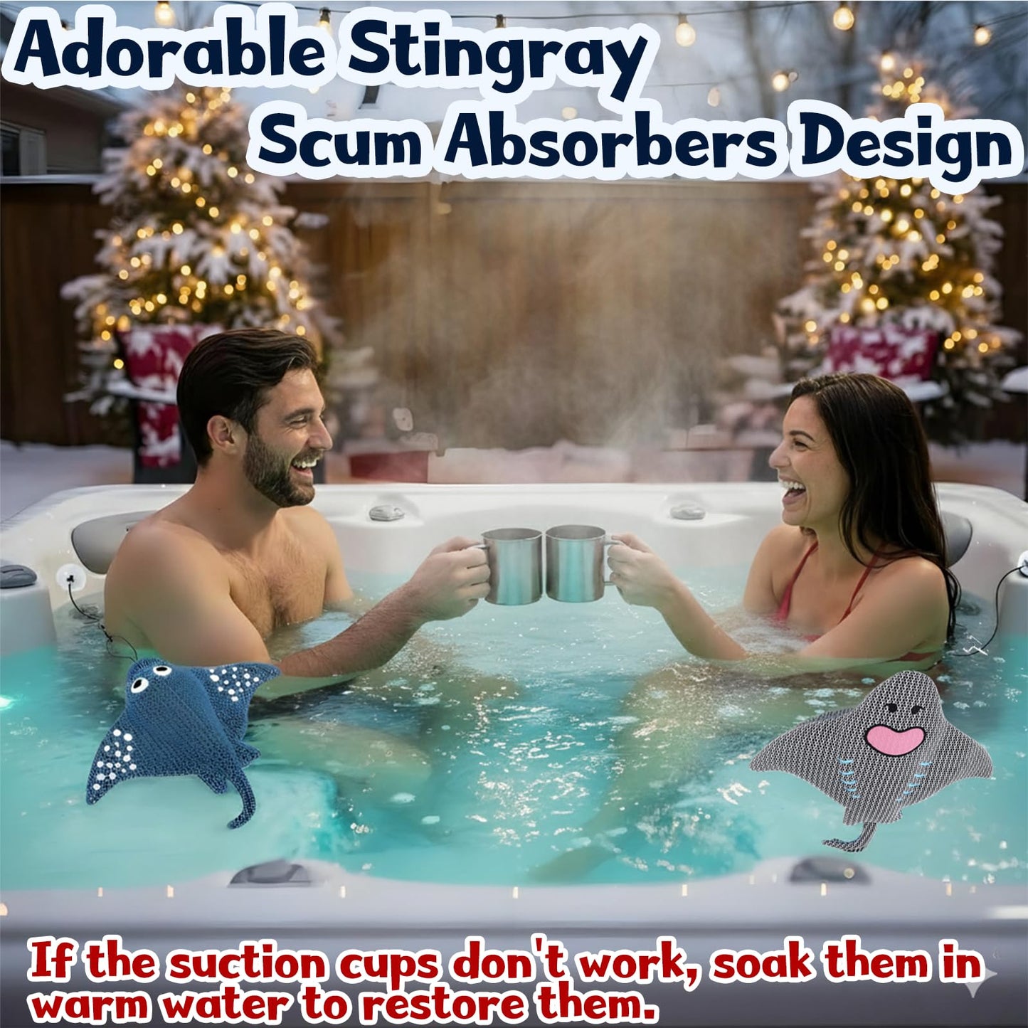 ZYIDBNG Stingray Hot Tub Scum Absorber Reusable Washable for Spa Scum Ray Floating Hot Tub Oil Absorber Cleaner Accessories for Adults (2 Pack, Stingray)