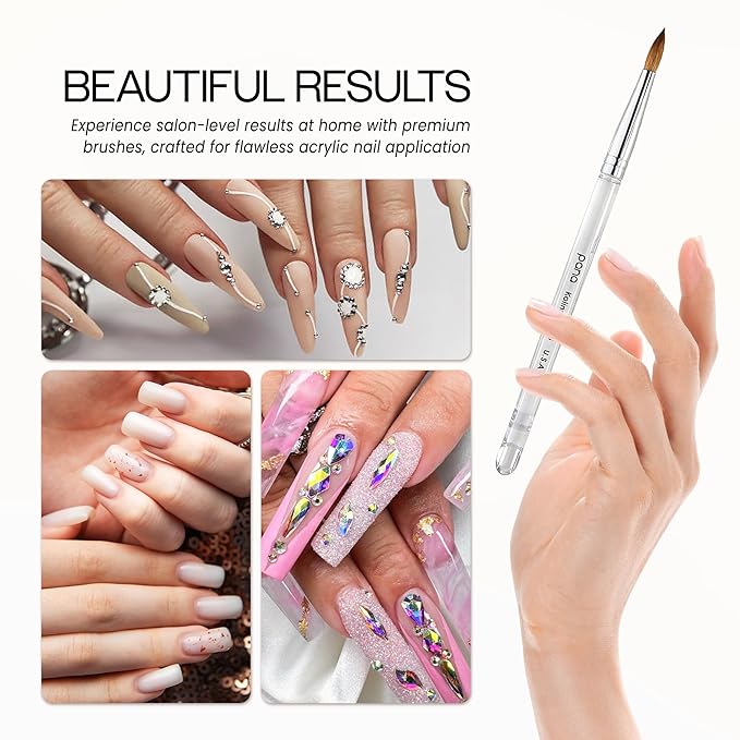 PANA Pure Kolinsky Hair Nail Brush - Round Clear Acrylic Handle (Size 8) - Nail Brush for Nail Application, Nail Extension, Manicure Pedicure Salon Beginner and Professional