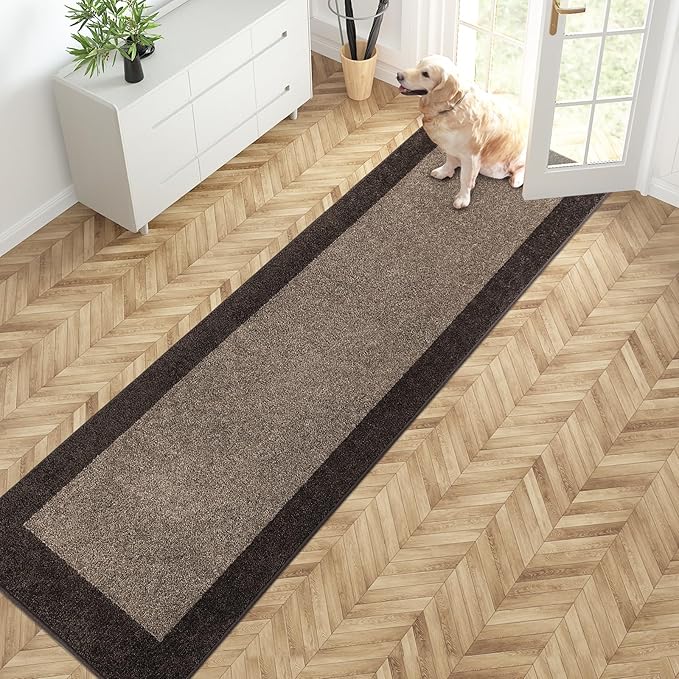 PURRUGS Dirt Trapping Door Mat 24" x 96", Non-Slip Washable Entry Mat, Dog Doormat, Front Door Mat, Super Absorbent Entrance Mat for Muddy Shoes & Paws, Grayish Brown & Coffee