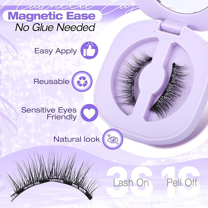 Magnetic Eyelashes with Applicator Natural Look Magnetic Lashes with Applicator Wispy False Lashes with Magnets No Need Glue Reusable Lashes by Lanflower