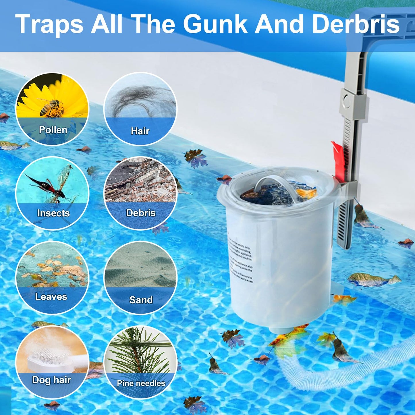 ROMIVO Above Ground Pool Skimmer with 10 PCS Skimmer Socks, Floating Pool Surface Skimmer Basket for Above Ground Pool, Compatible with Intex Inflatable Pools, Efficiently Removes Leaves Debris