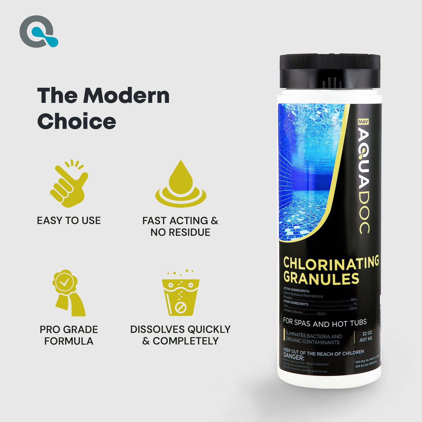 Spa Chlorine for Hot Tub Sanitizer 2lb (2 Pack) - Quick Dissolving Hot Tub Chlorine Granules, Spa Chemicals Made in the USA - AquaDoc
