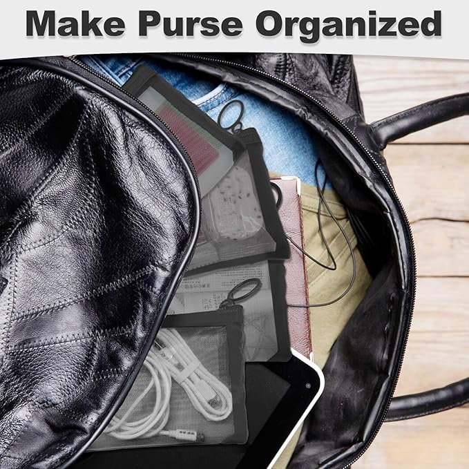 Mini Mesh Pouches (4 Pack), Small Mesh Bags with Zipper Nylon Makeup Pouches Bag Cosmetic Pouch Travel Purse Organizer Insert Diaper Inside Bag Organizers Home Organizing Size See Through Cute Black